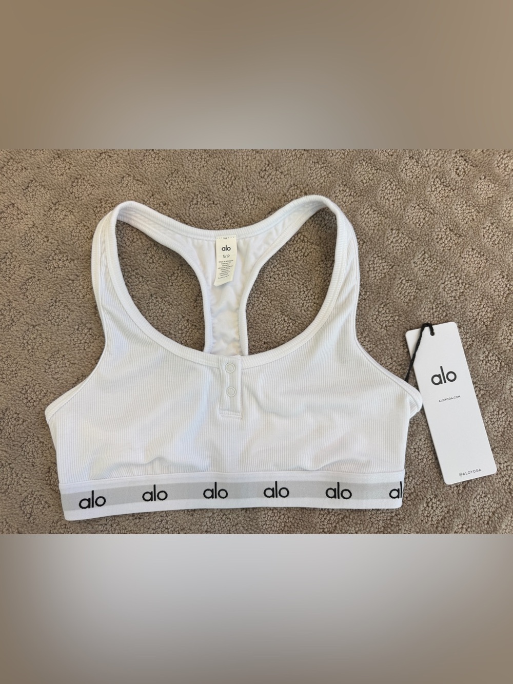 ALO Yoga White Icon Ribbed Henley Bra - new with tags (Size S)